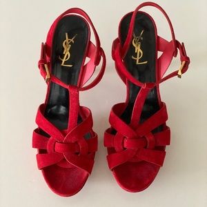 YSL Tribute Sandal—red suede